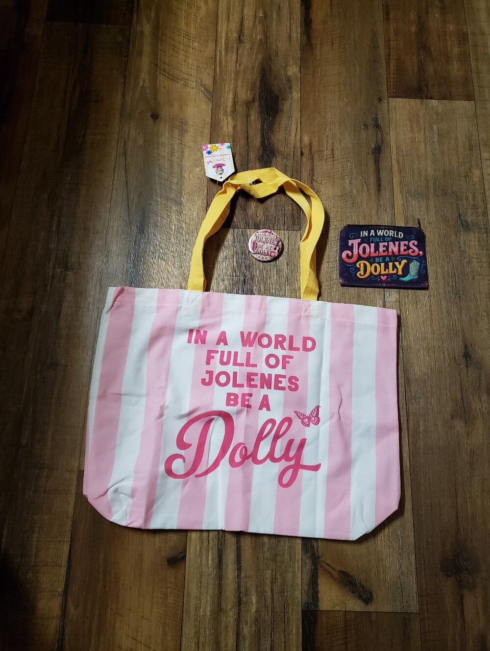Dolly Parton In A World Full Of Jolenes Striped Tote,Pin,& Canvas Coin Purse